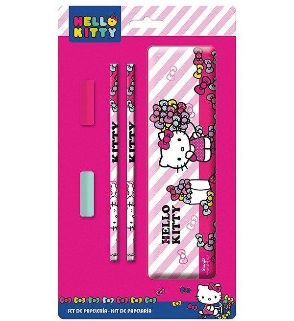 Hello Kitty Stationary: Penaali, 2 lyijykynää ja 2 pyyhekumia